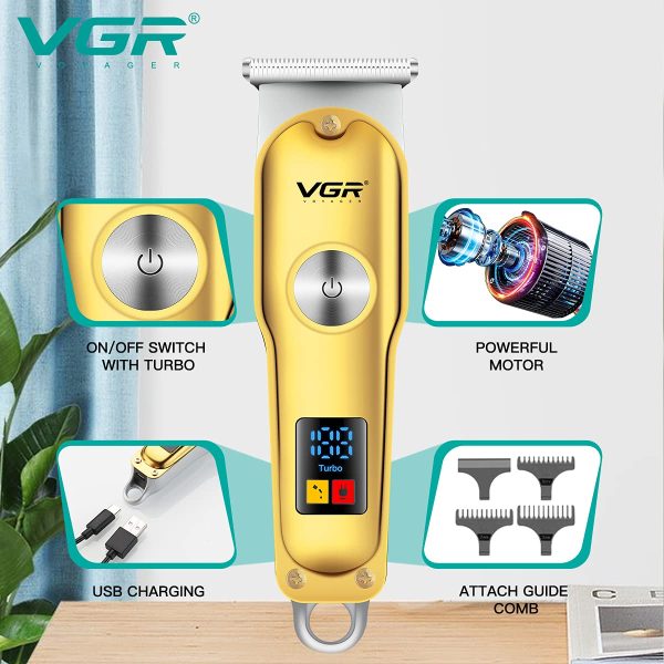 VGR V-290 Digital Display Professional Cordless Hair Clippers Cutter Rechargeable Wireless Hair Grooming Set