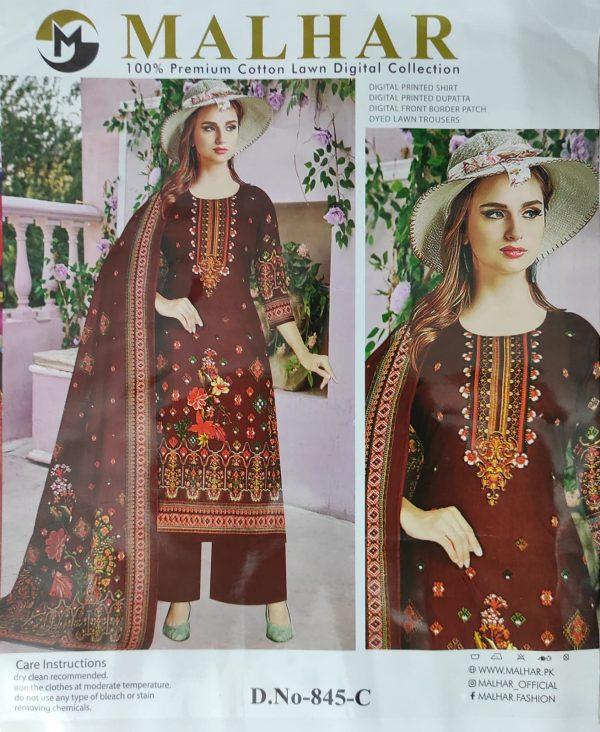 MALHAR Premium cotton lawn digital printed 3 Piece