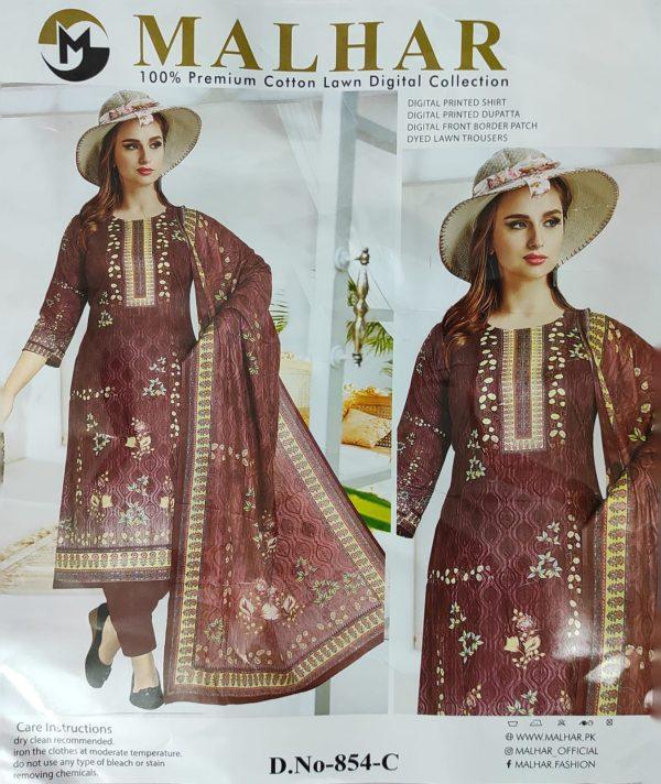 MALHAR Premium cotton lawn digital printed 3 Piece