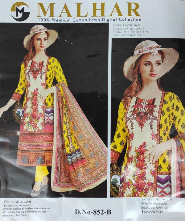 MALHAR Premium cotton lawn digital printed 3 Piece