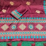 বোধুয়া বেনারশি প্রিন্ট শাড়ি মেরুন কালার