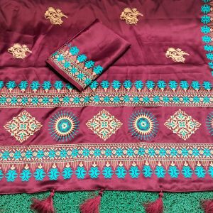 বোধুয়া বেনারশি প্রিন্ট শাড়ি মেরুন কালার