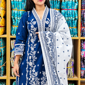 Premium Aarong Cotton Readymade Three-Piece Collection with Sequins and Mirror Work