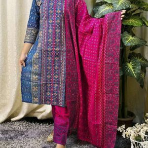 Women's Fashion Salwar-Kameez 3 Pcs Premium Cotton Block and Digital Print Three-Piece Set