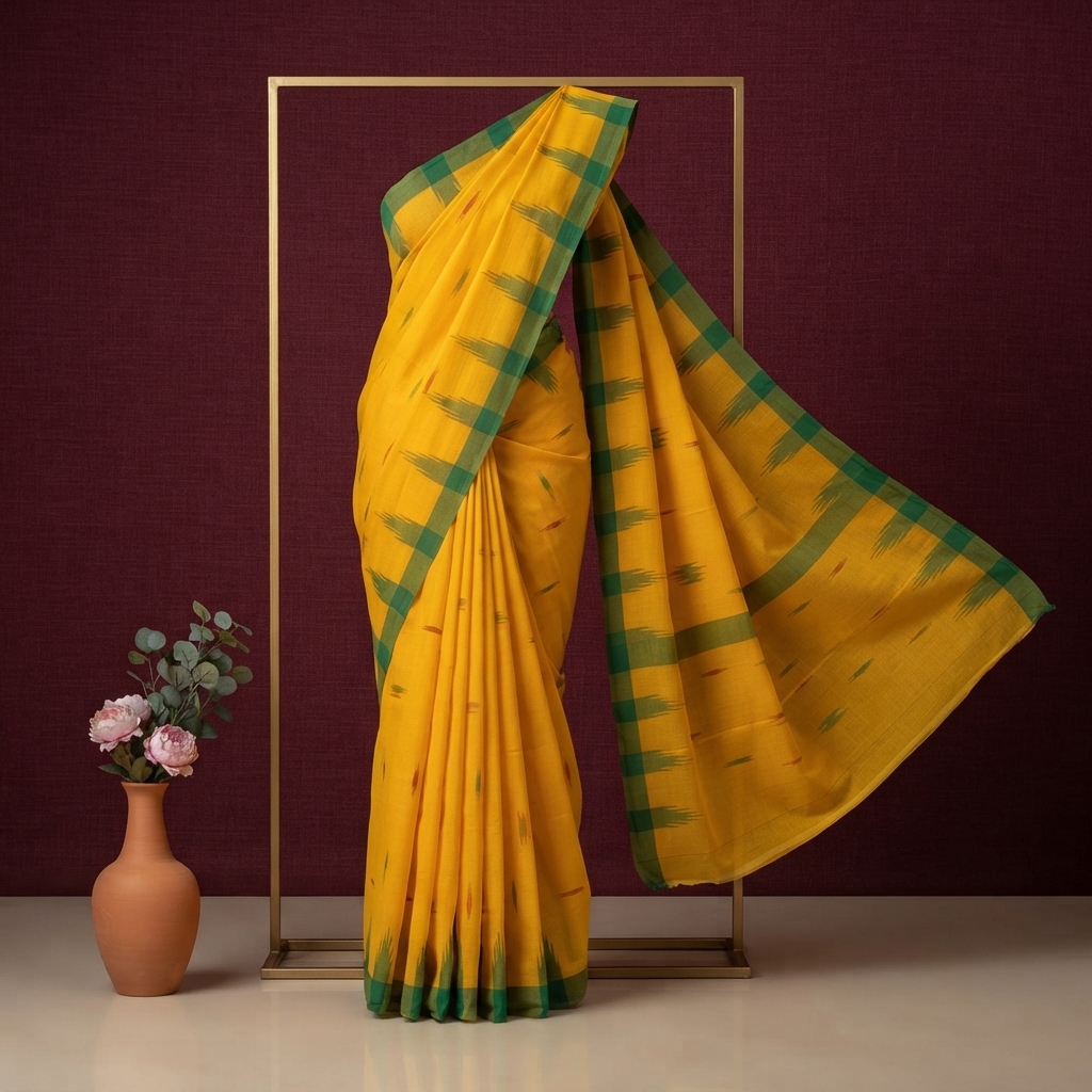 Traditional Sylheti Handloom Cotton Manipuri Saree with Shiuli Flower Motif - Image 2